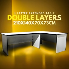 210X140X70X73CM DOUBLE LAYERS GAMING DESK L LETTER
